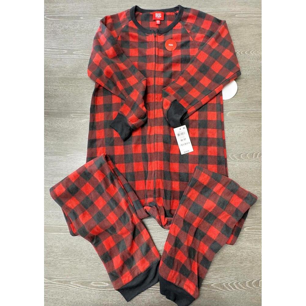 Macy's Red Checkered Zip Up Fleece Pajama Unisex Kids Size L 10/12